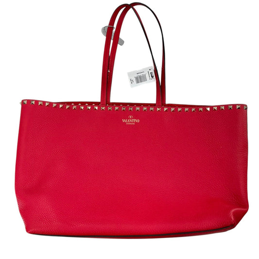 Valentino Garavani Rockstud Tote in Red Grainy Calfskin Leather