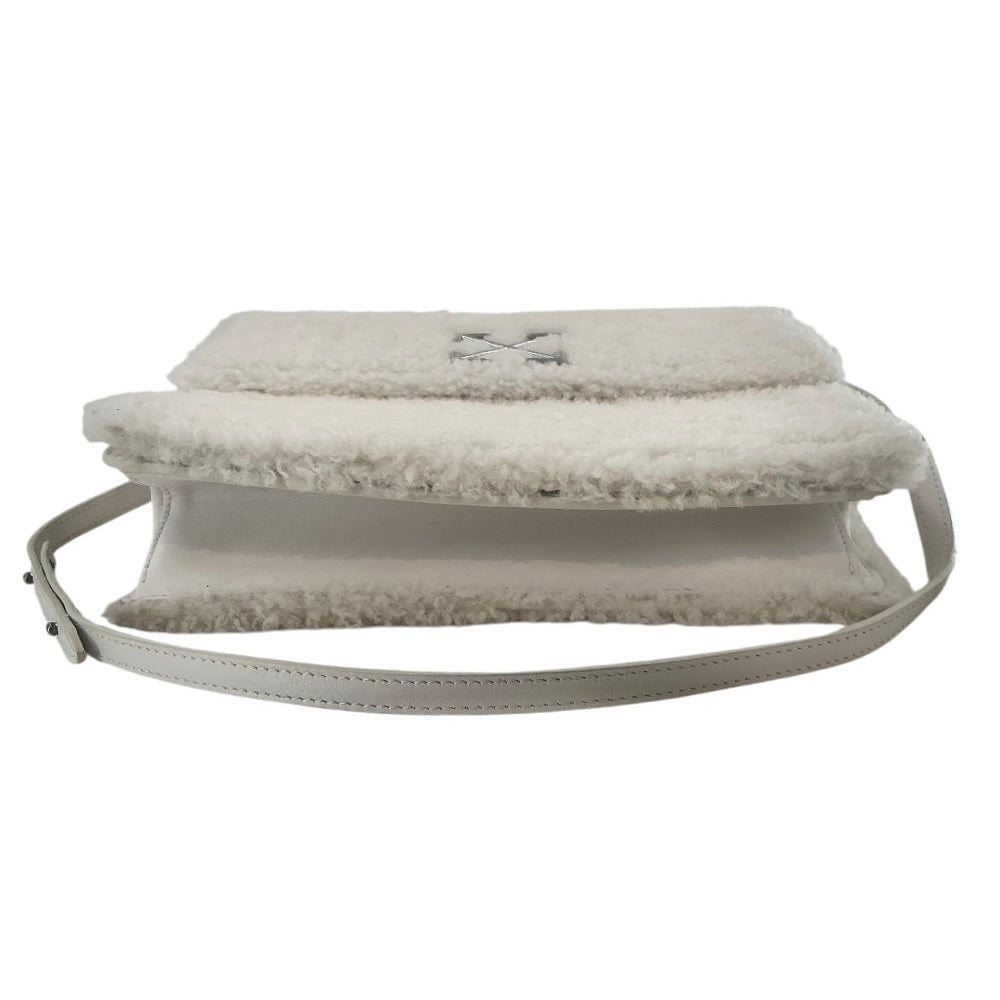 Off-White White Shearling & Leather Jitney 2.8 Top Handle Bag