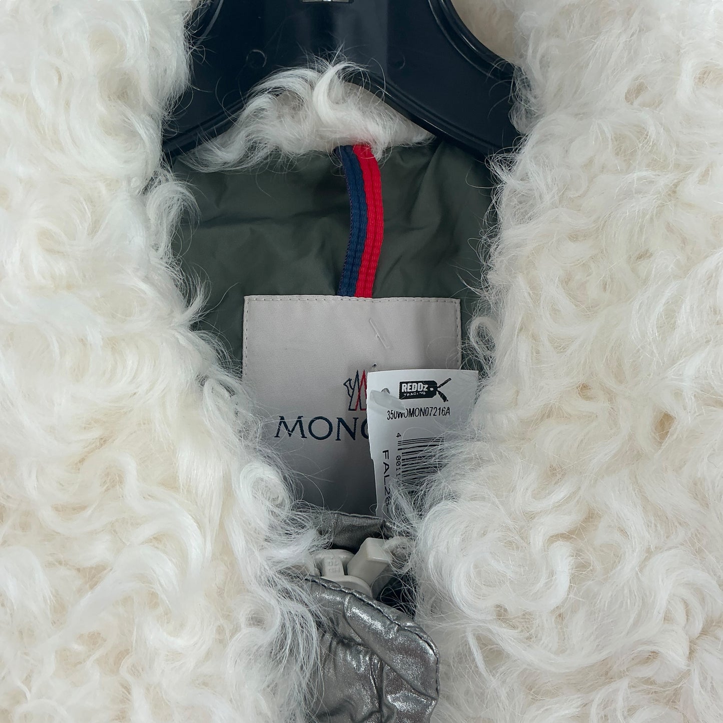 Moncler Kerria Metallic Silver Puffer Vest Down Gilet Shearling Trim