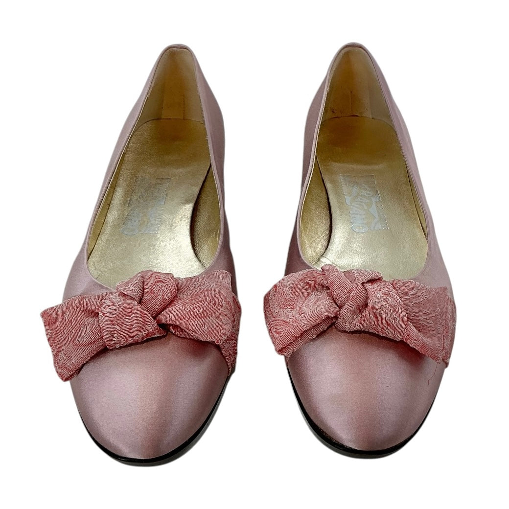 Salvatore Ferragamo Mauve Pink Satin Bow Ballet Flats