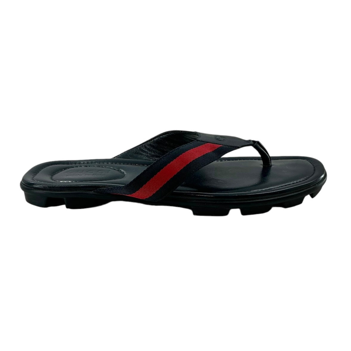 Gucci Men's Web & Leather Thong Sandals Black/Red