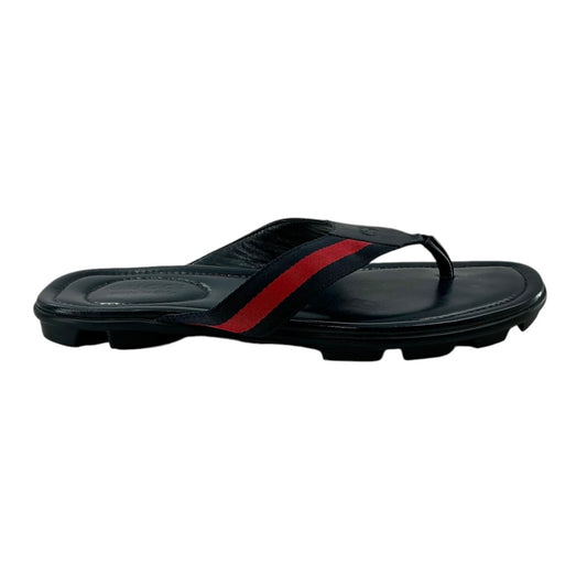 Gucci Men's Web & Leather Thong Sandals Black/Red