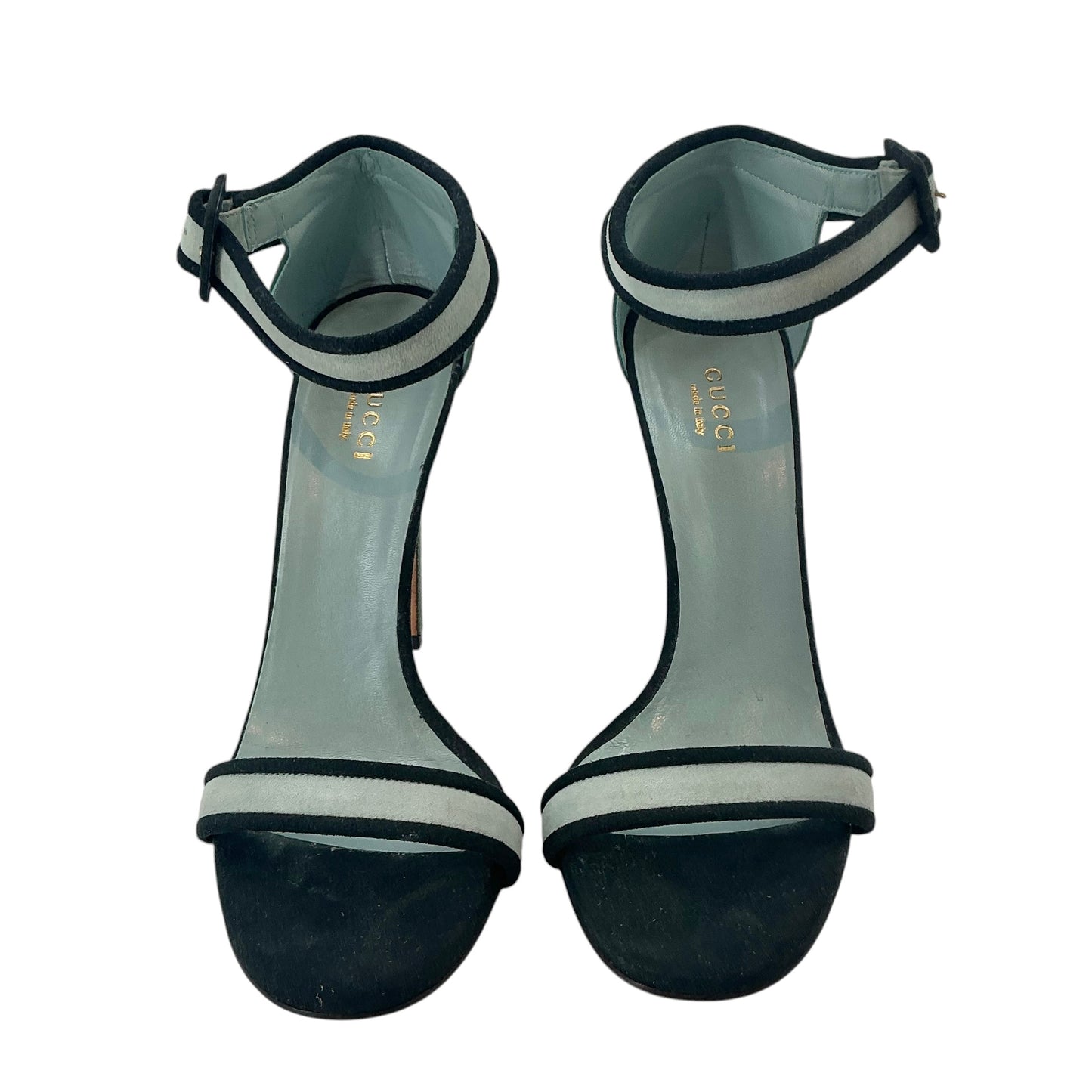 Gucci Suede Two-Tone Colorblock Ankle-Strap Sandals