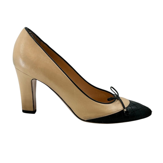 Chanel Two-Tone Quilted Cap-Toe Bow Pumps