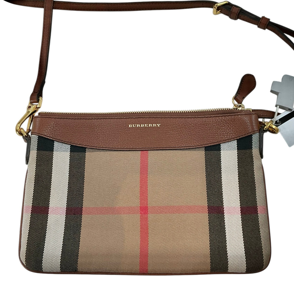 Burberry House Check Derby Peyton Crossbody Bag - Tan Leather