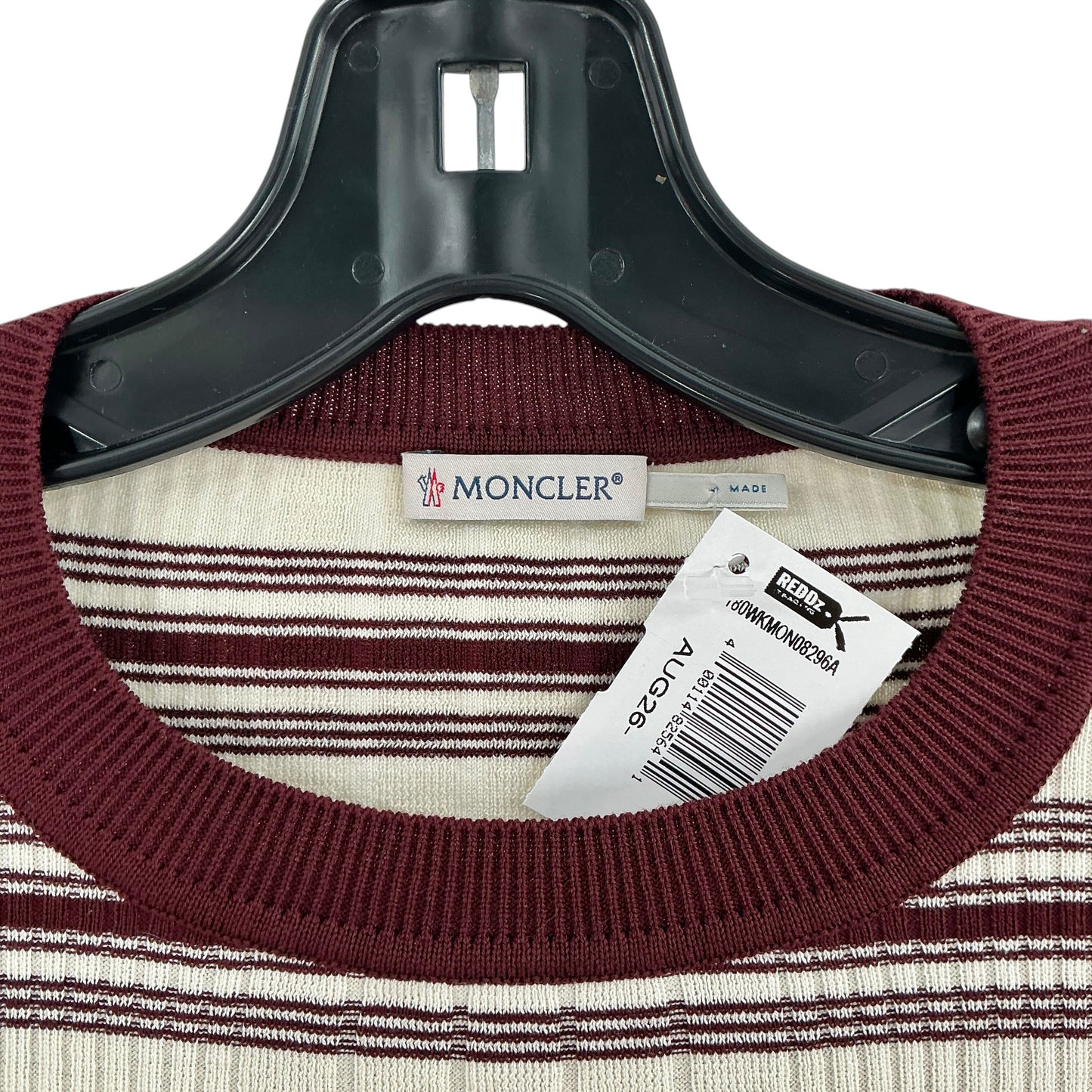 Moncler Women's Striped Ribbed-Knit Short-Sleeve Top – Burgundy/Pink/Cream