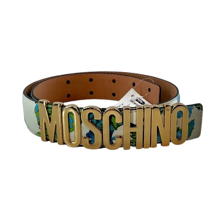 Moschino Floral Leather Logo Belt