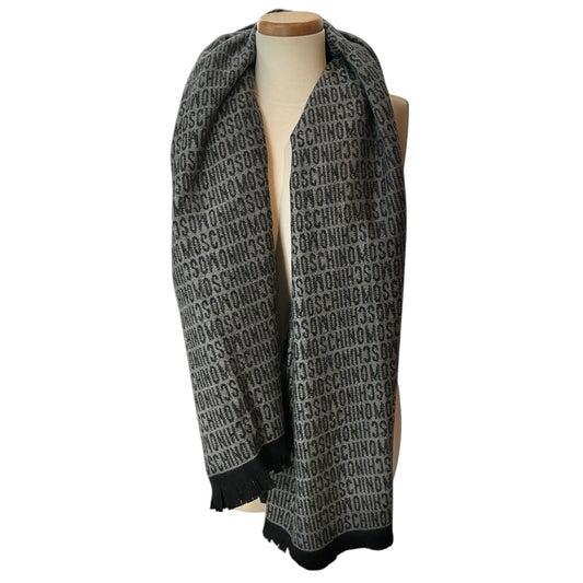 Moschino All-Over Monogram Logo Jacquard Wool Scarf - Grey & Black