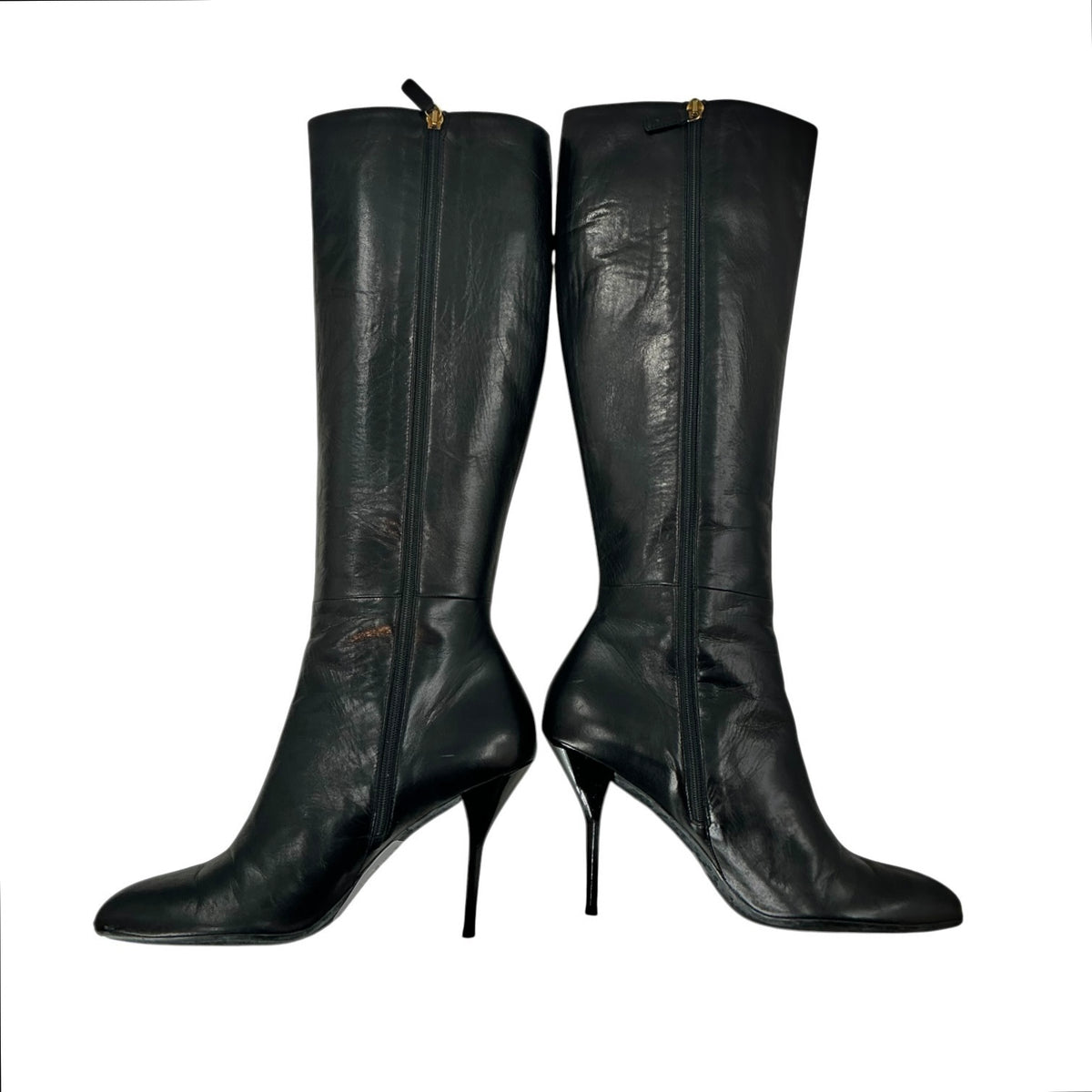 Gucci Black Leather Knee-High Stiletto Boots