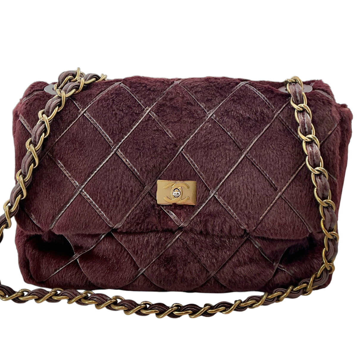Chanel Vintage Burgundy Fur Timeless Classic Flap Bag