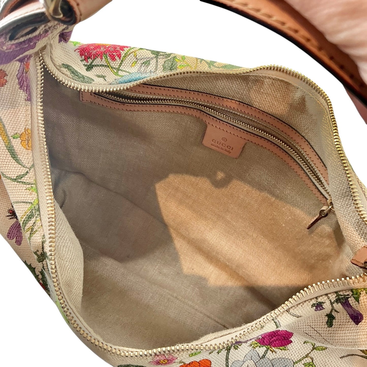 Vintage Gucci Flora Canvas Large Horsebit Hobo Bag