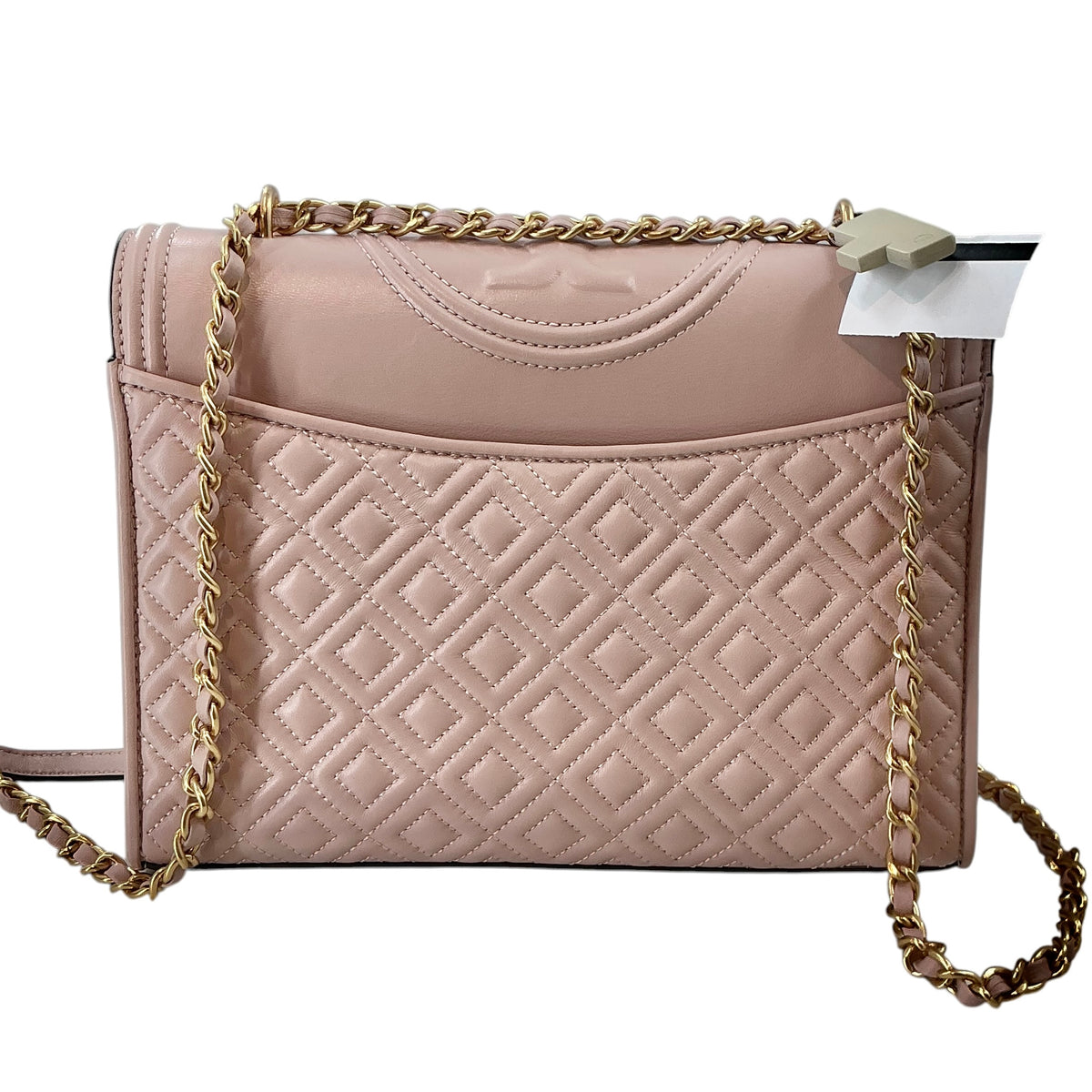 Tory Burch Fleming Medium Quilted Leather Flap Crossbody Purse - Light Pink
