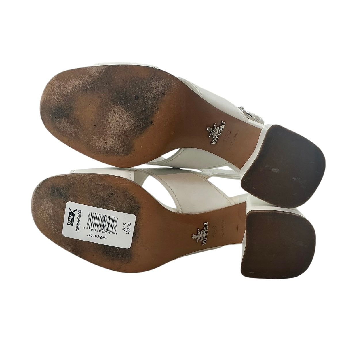 Prada White Leather Crisscross Block Heel Slingback Sandals