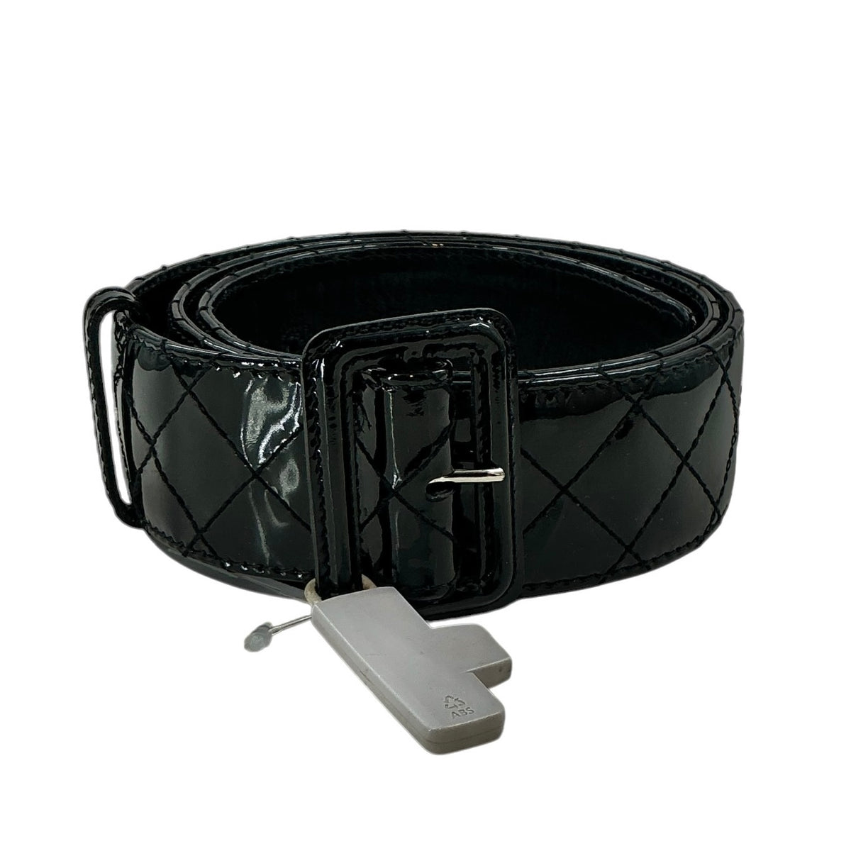 Burberry Black Patent Leather Quilted Wide Buckle Belt