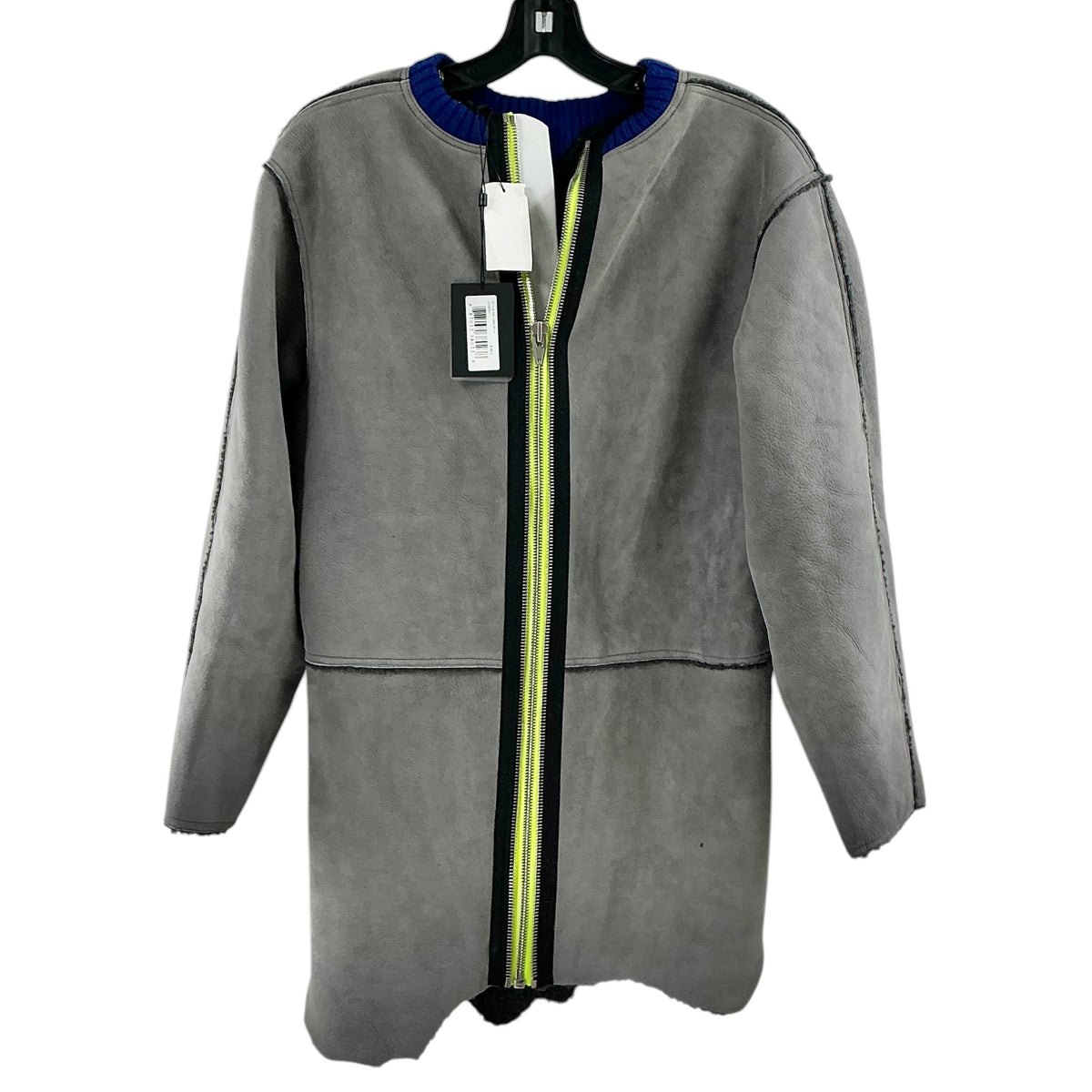 Alexander Wang Gray Faux Suede Neon Zip Shearling Coat