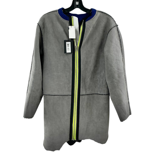 Alexander Wang Gray Faux Suede Neon Zip Shearling Coat