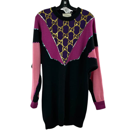 Gucci Black & Purple Sequin GG Monogram Rib-Knit Sweater Dress