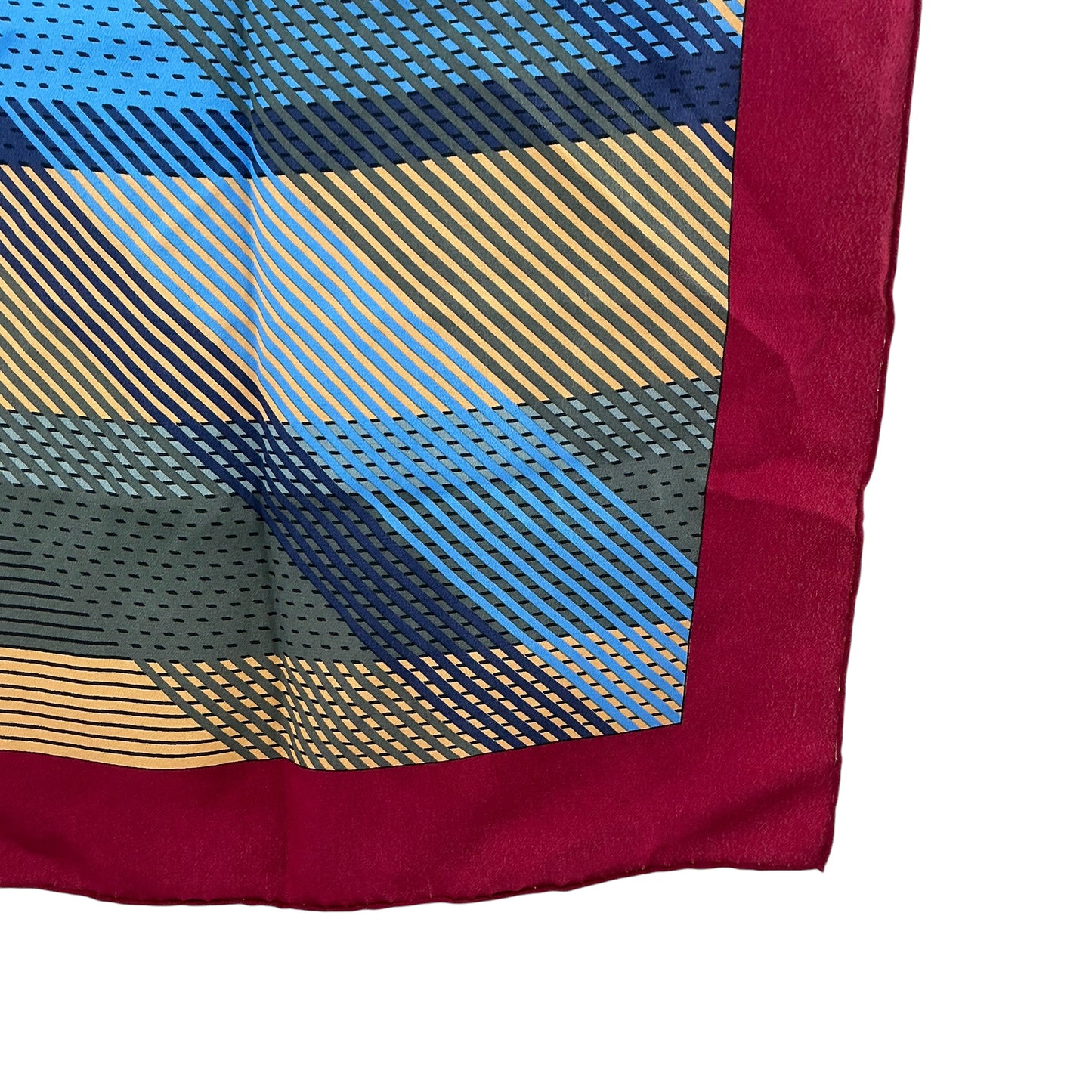 Christian Dior Vintage Silk Scarf Graphic Chevron Waves Burgundy Blue Gold