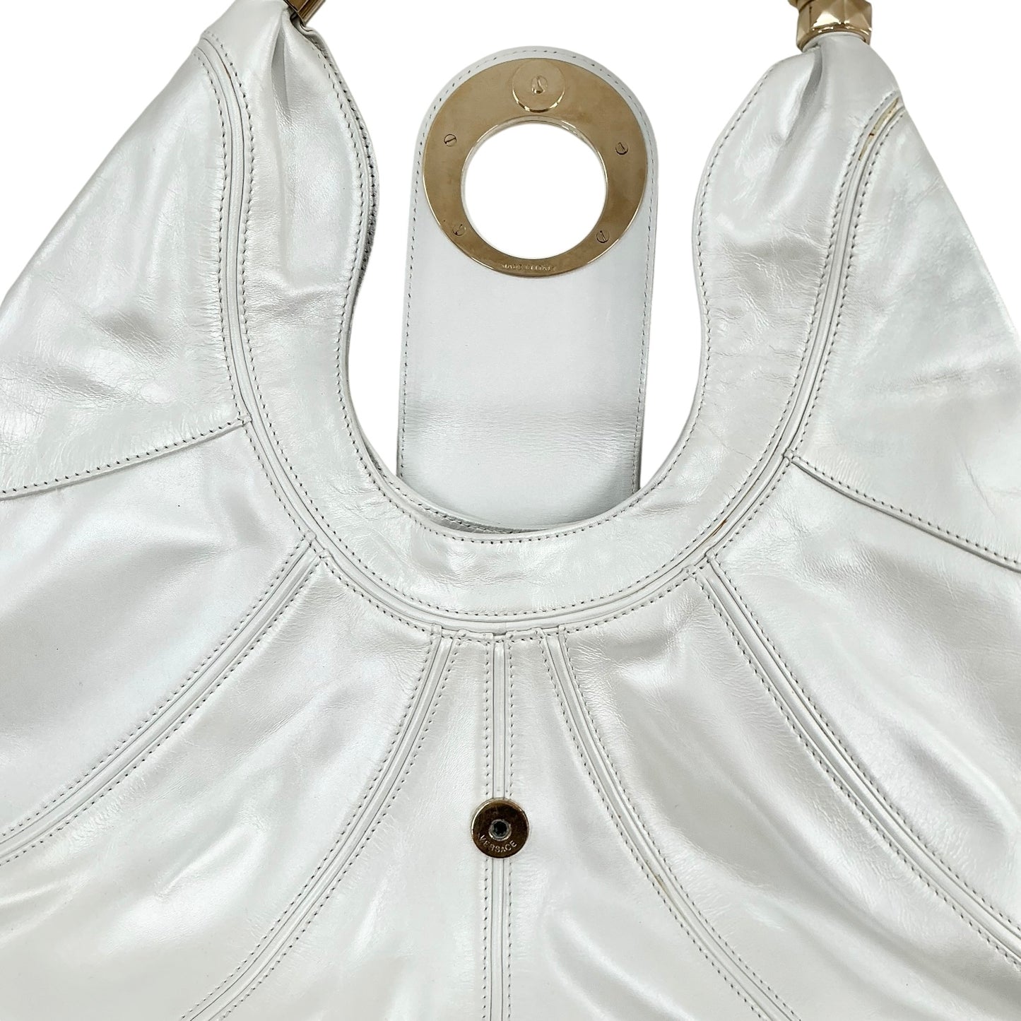 Versace White Leather Rings Hobo Bag