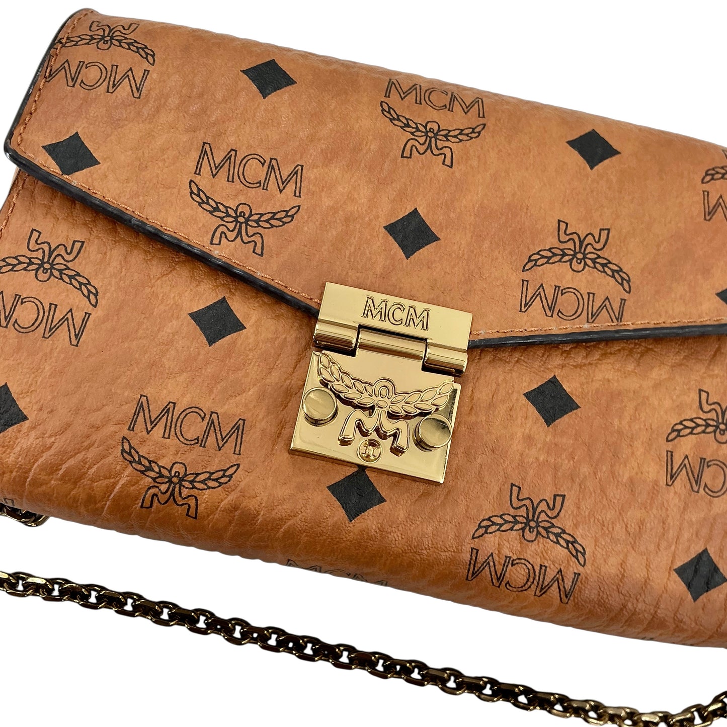 MCM Cognac Visetos Monogram Millie / Tracy Wallet on Chain Crossbody Bag