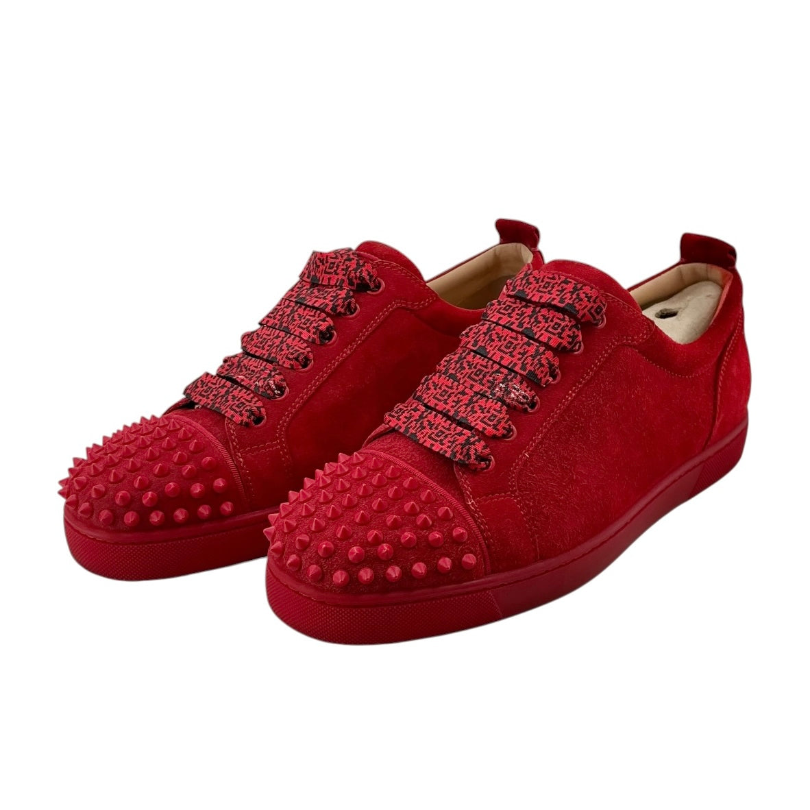 Christian Louboutin Louis Junior Spikes "Loubi" Red Suede Sneakers