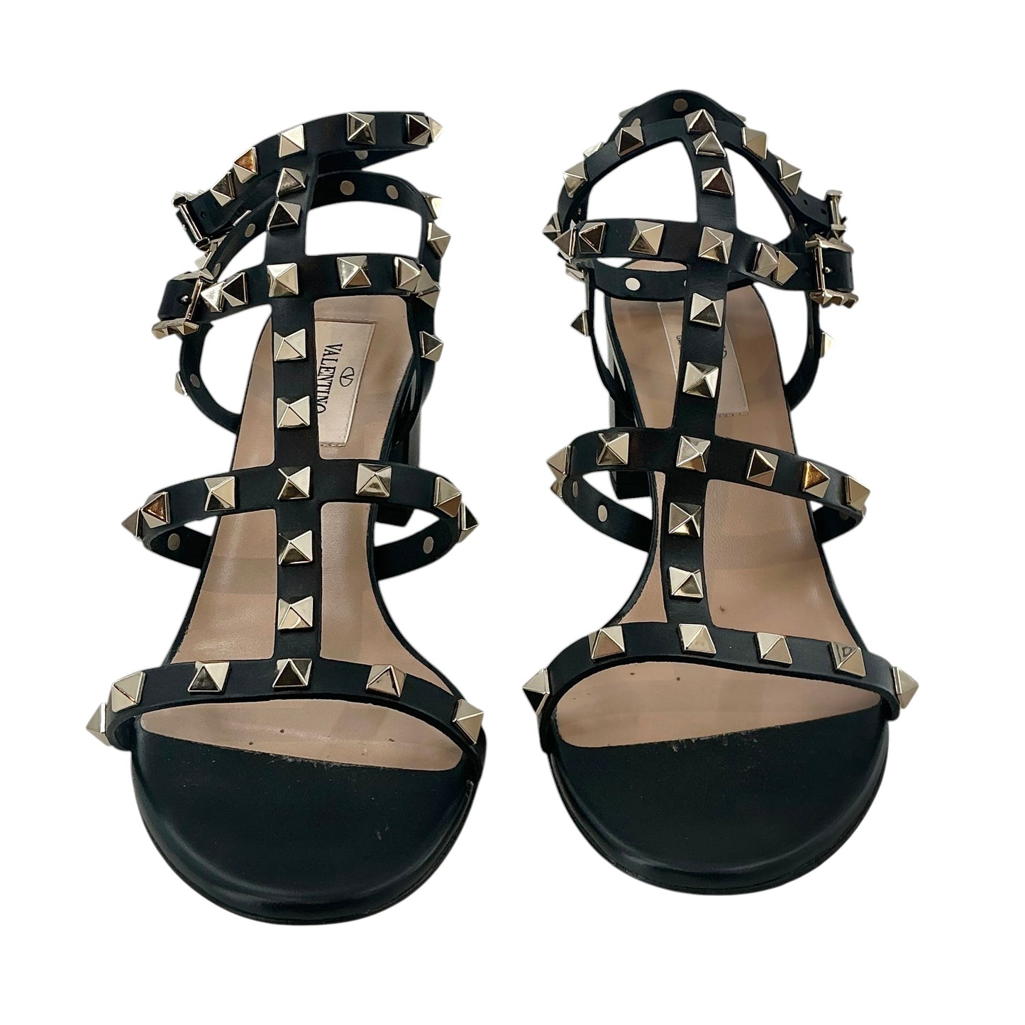 Valentino Garavani Rockstud Caged Block Heel Sandals - Black Leather