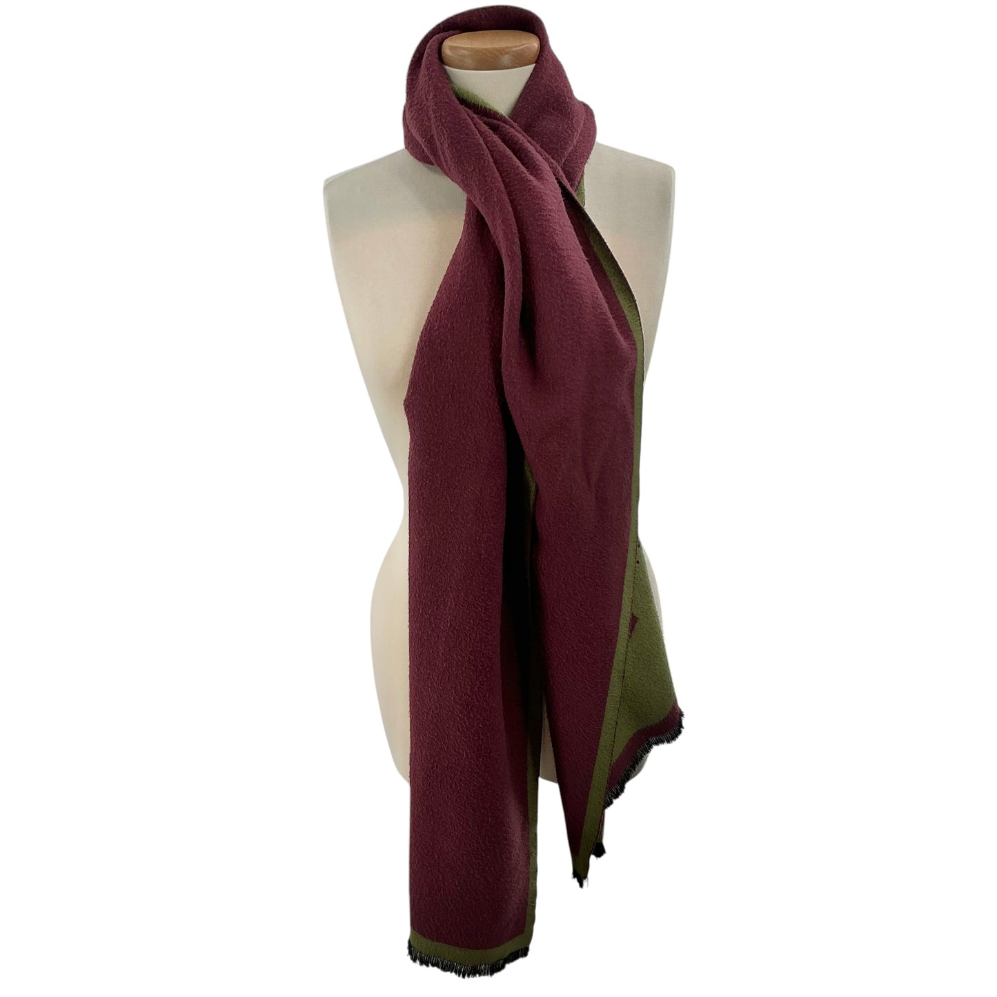 Hermès Wool Blend Poncho Blanket Wrap Scarf– Green & Burgundy Horse Motif