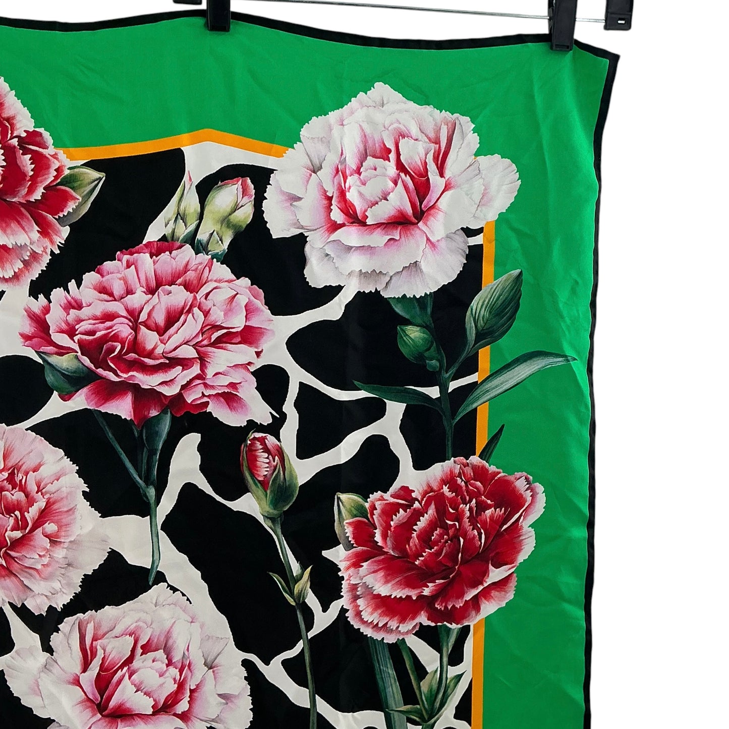 Dolce & Gabbana Carnation Print Silk Square Scarf - Vibrant Green & Black