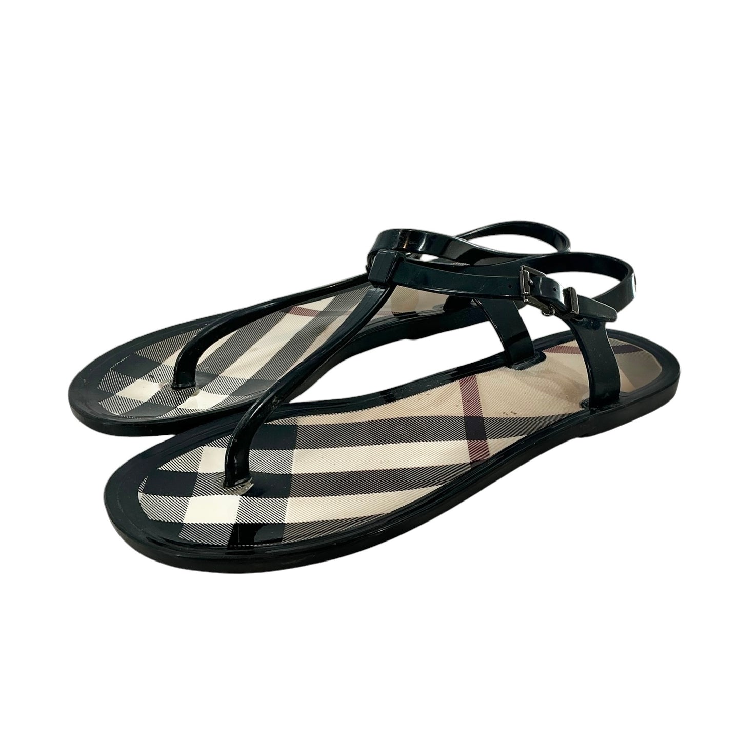 Burberry Black Nova Check Jelly Thong Sandals
