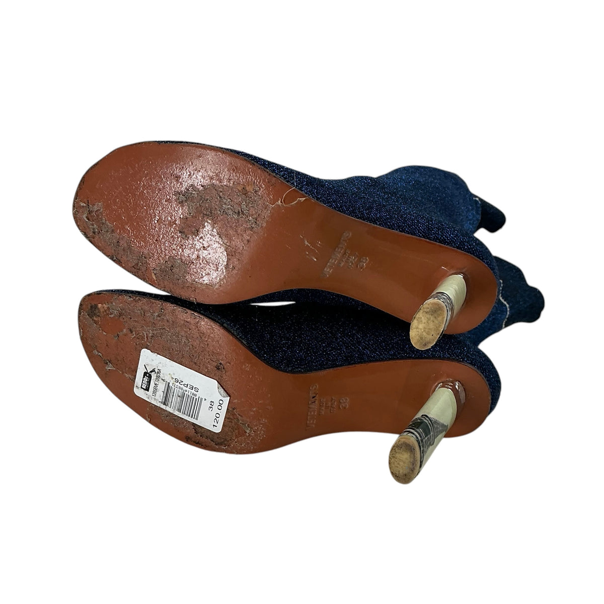 VETEMENTS Lurex Blue Glitter Sock Boots With Eiffel Tower Lighter Heel