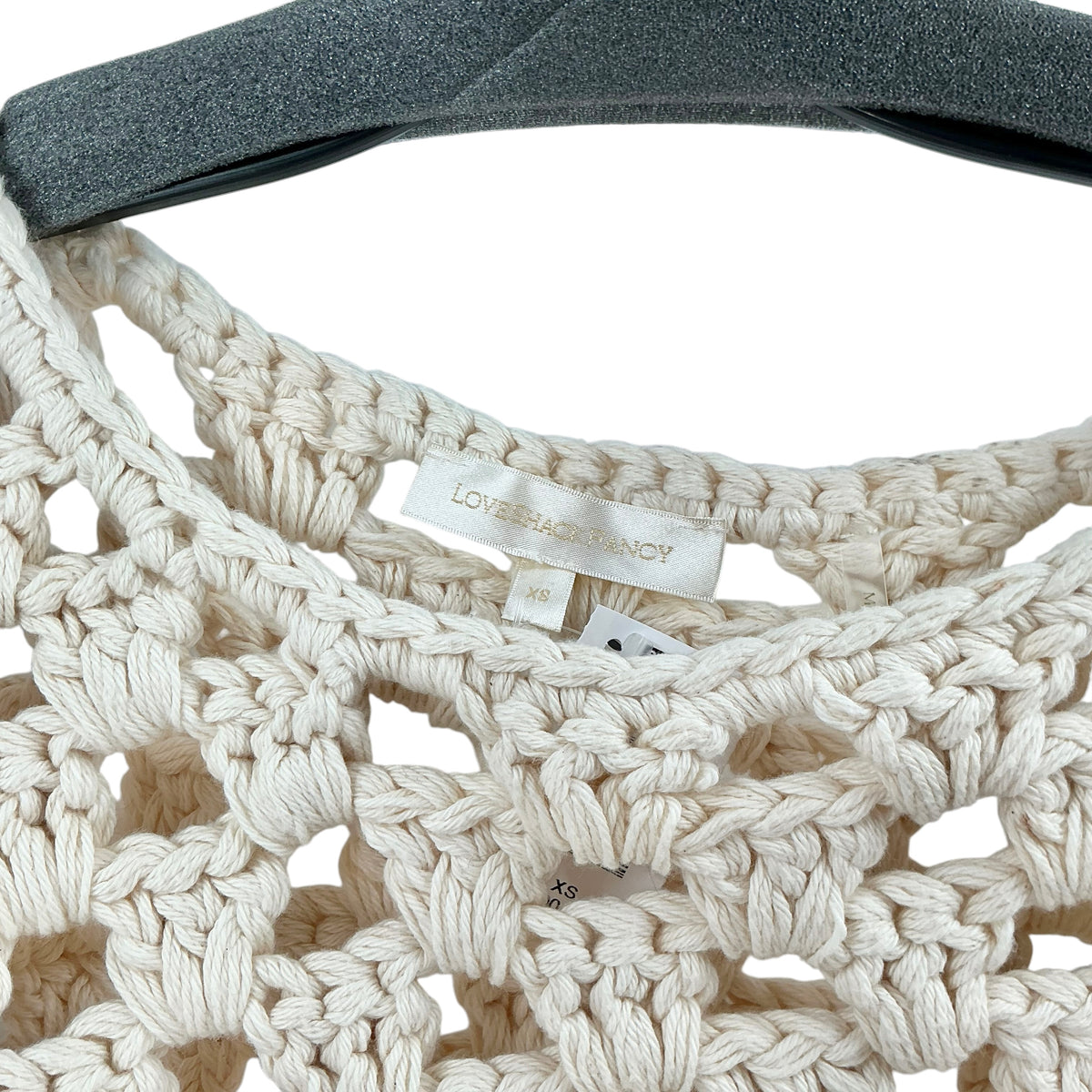 LoveShackFancy Keely Cropped Crochet Knit Pullover Sweater Cream
