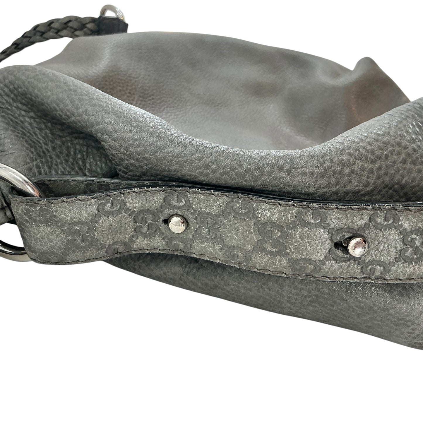 Gucci Grey Leather Bamboo Bar Large Shoulder Bag with Braided Handle