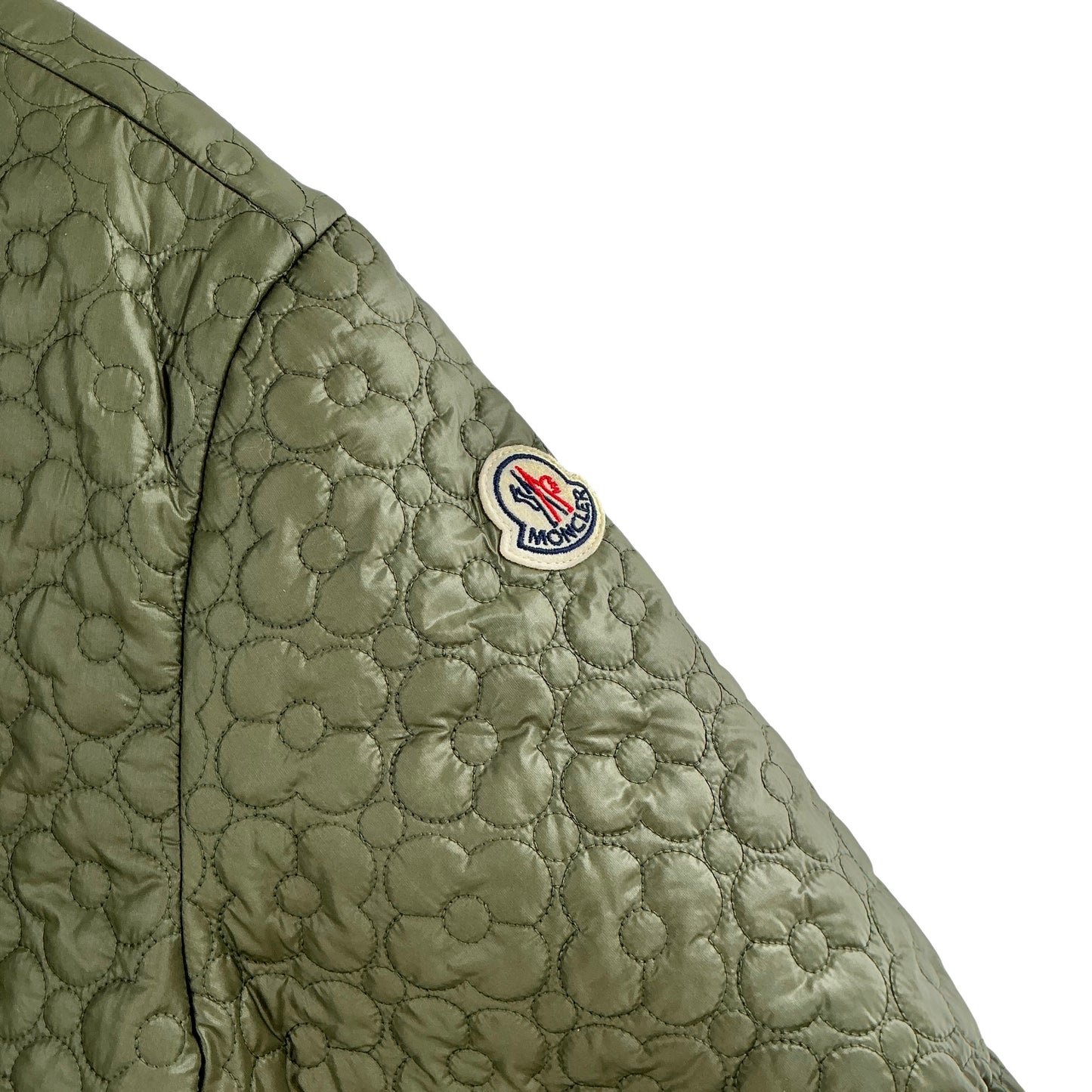 Moncler Floral Quilted Padded Short Sleeve Shirt Jacket Olive Green