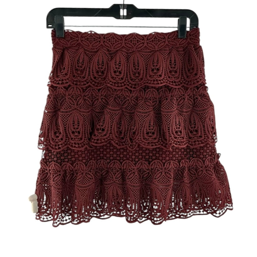 Self-Portrait Burgundy Lace Tiered Ruffle Mini Skirt