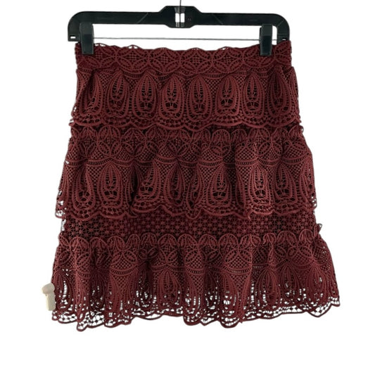 Self-Portrait Burgundy Lace Tiered Ruffle Mini Skirt