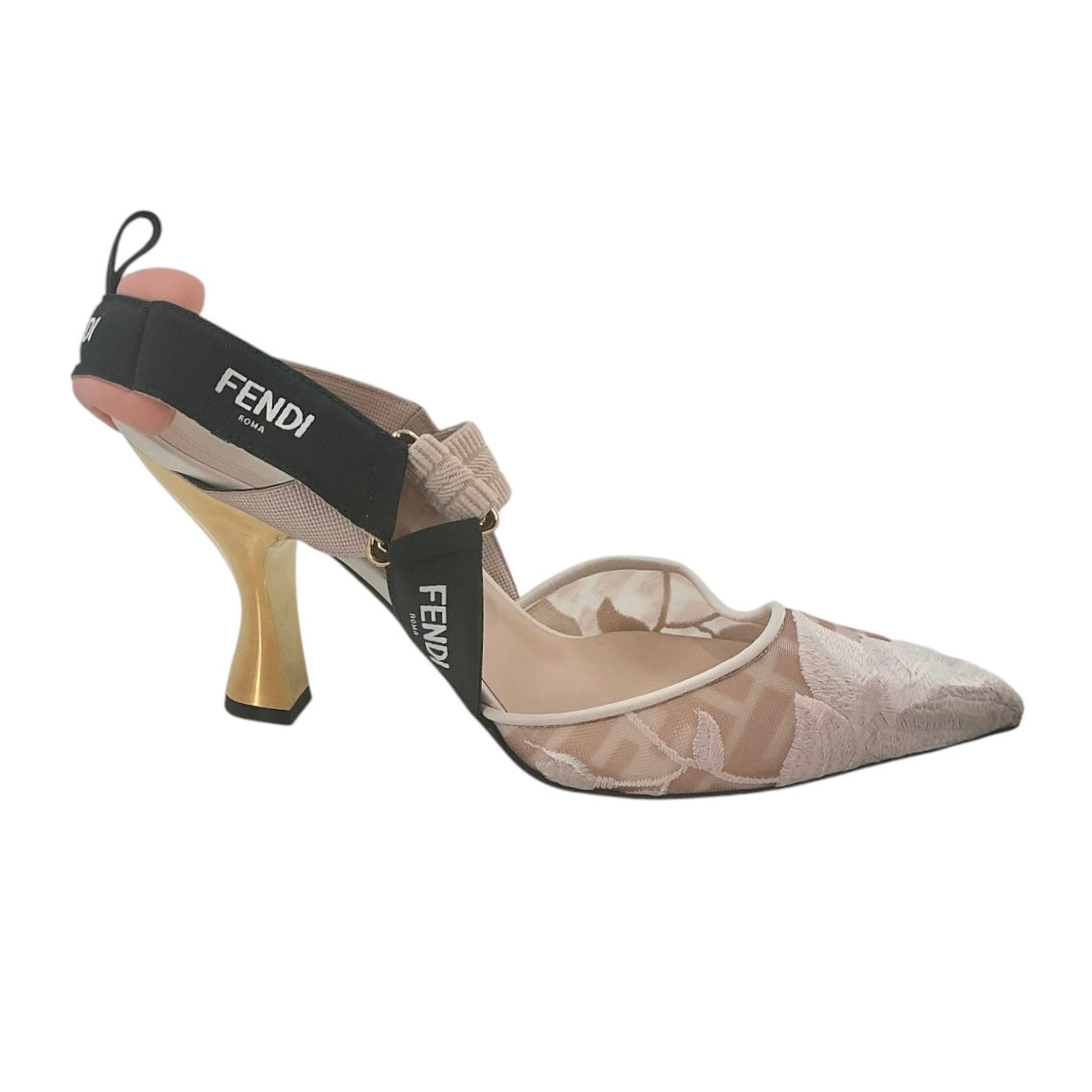 Fendi Colibrì Floral Embroidered Mesh Slingback Pumps