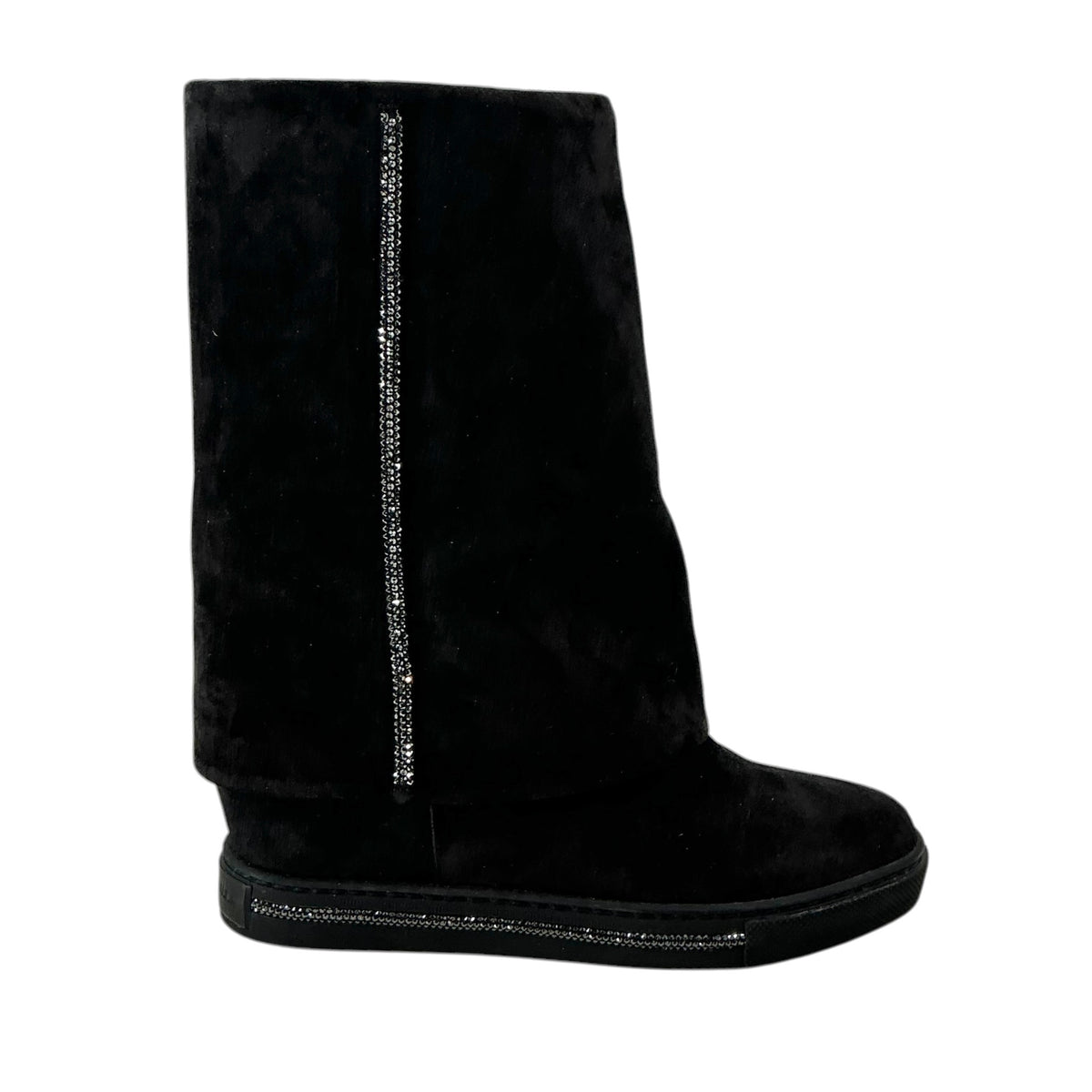 René Caovilla Black Suede Crystal Bead Embellished Concealed Wedge Boots
