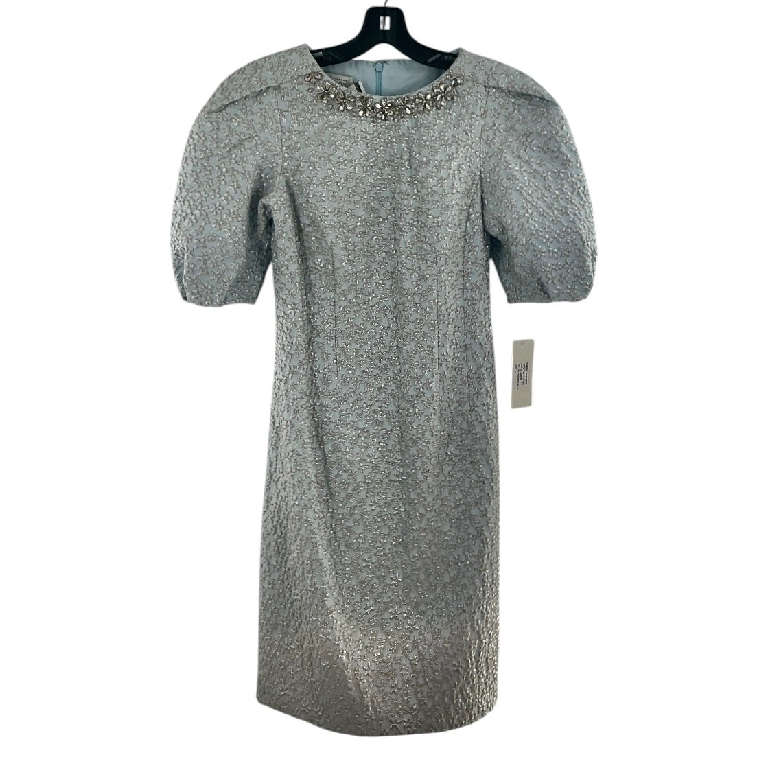 Teri Jon Jeweled Neckline Metallic Jacquard Shift Dress