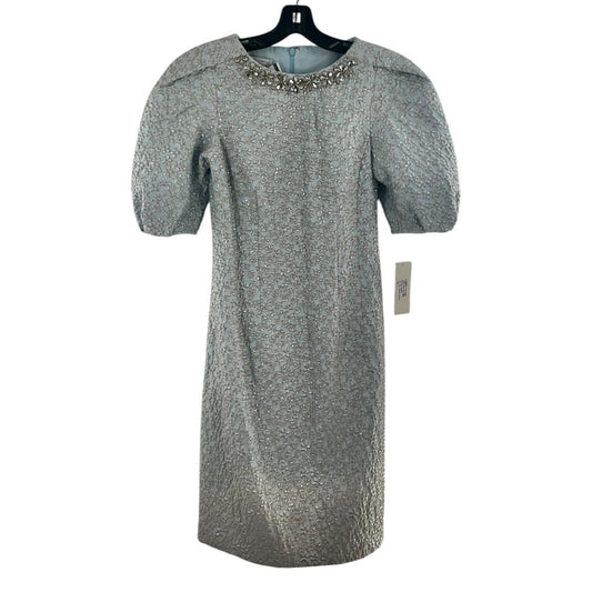 Teri Jon Jeweled Neckline Metallic Jacquard Shift Dress