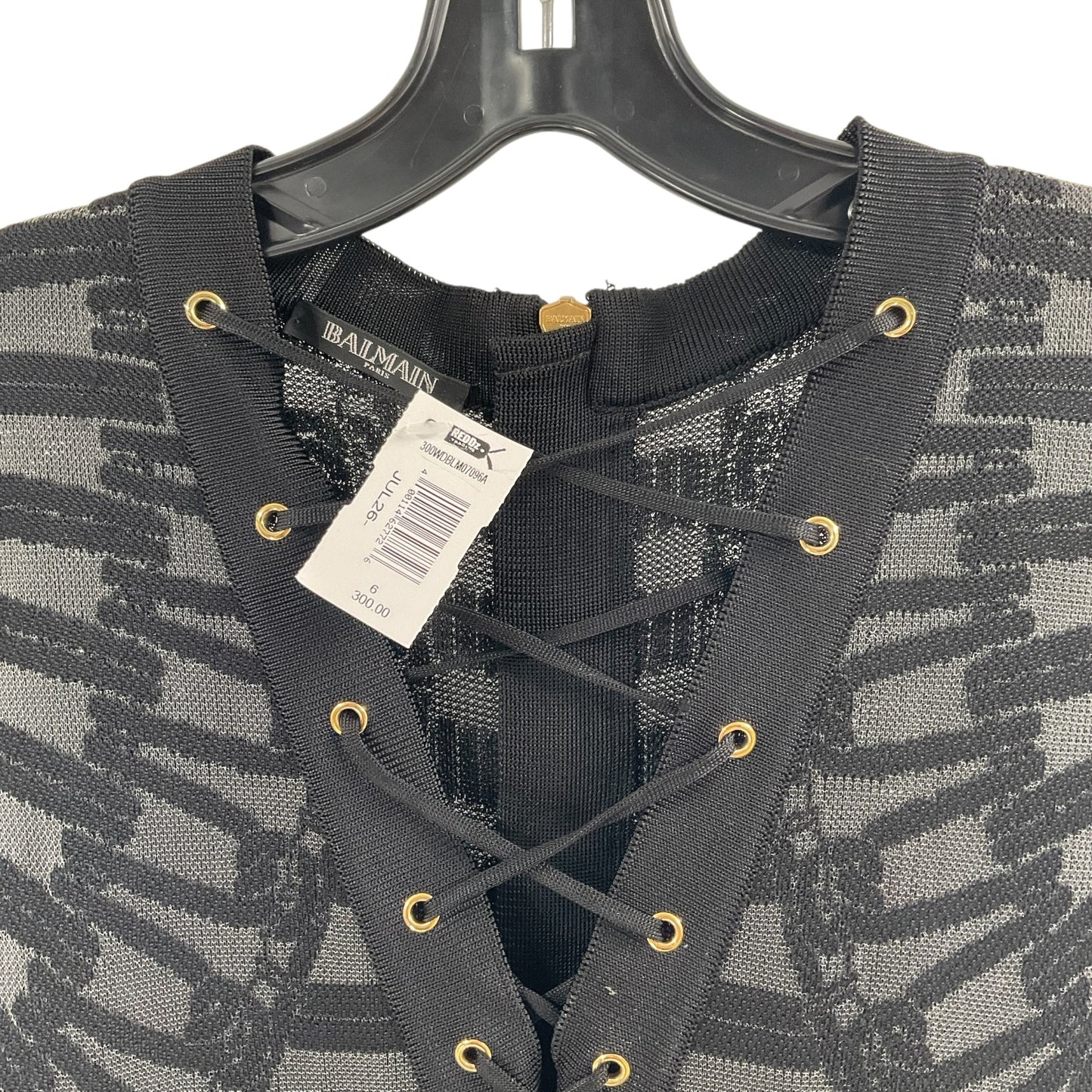 Balmain Black and Grey Laced Front Mini Dress