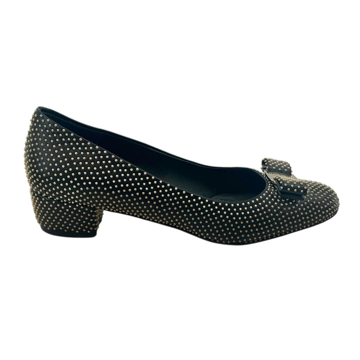 Salvatore Ferragamo Vara Studded Bow Block Heel Pumps