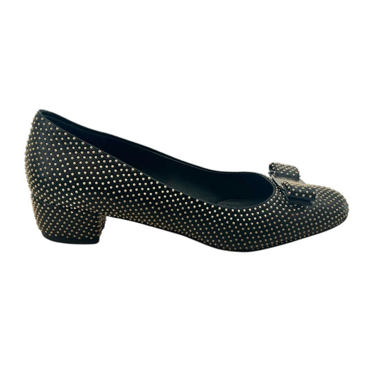 Salvatore Ferragamo Vara Studded Bow Block Heel Pumps