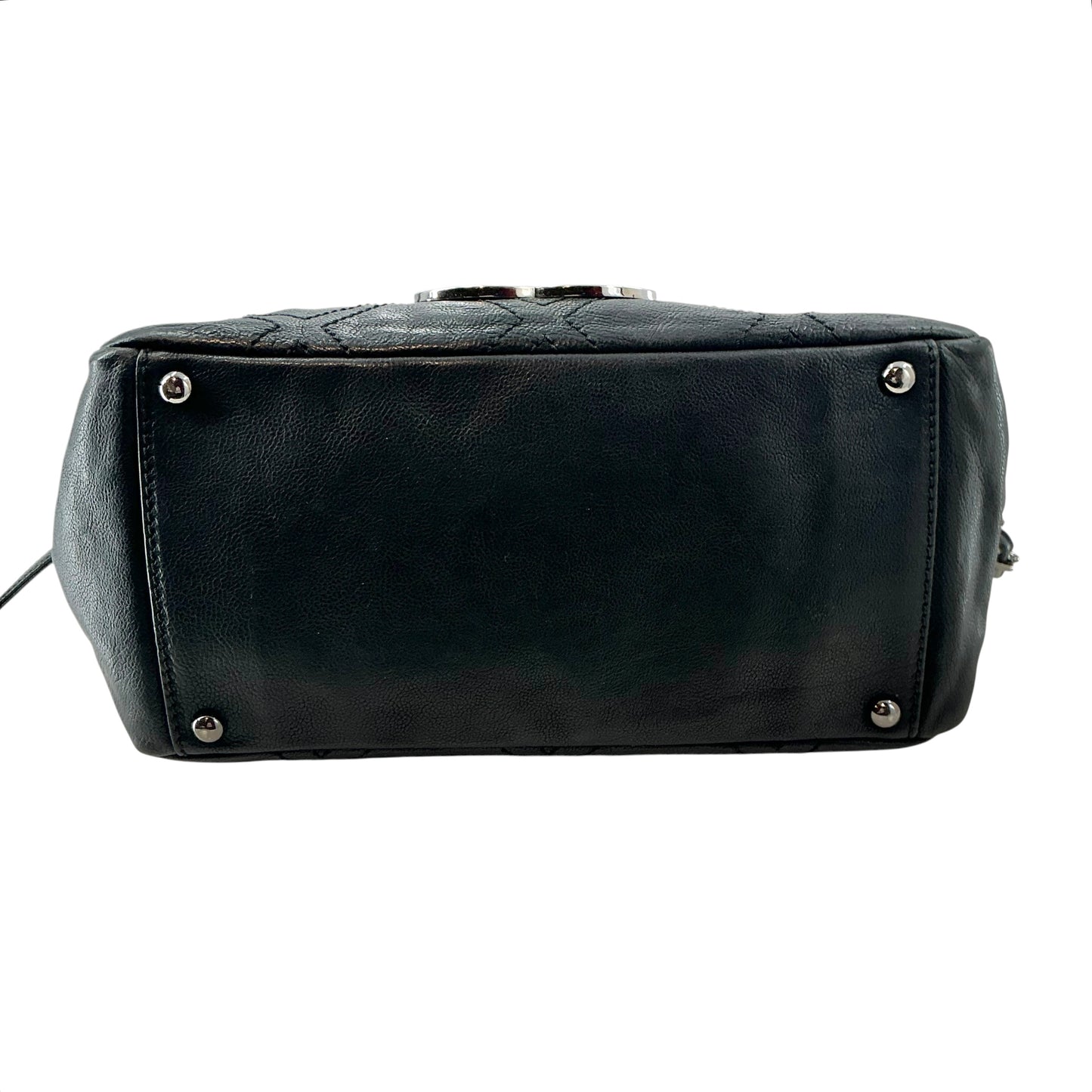 Chanel Vintage Black Diamond Stitch Leather Bowler Bag