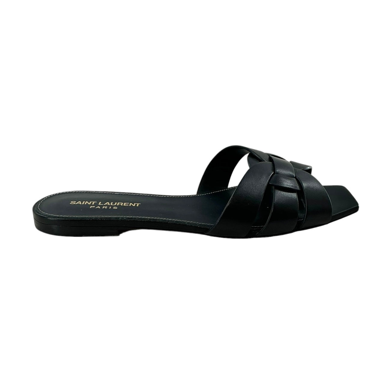 Saint Laurent Tribute Black Leather Flat Sandals