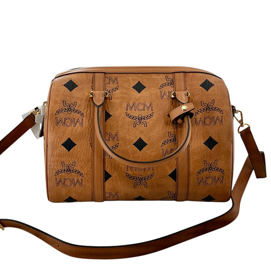 MCM Maxi Visetos Medium Aren Boston Bag – Cognac