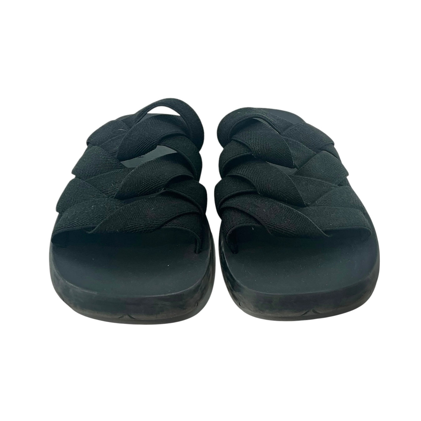 Bottega Veneta Black Intreccio Plat Elastic Slides