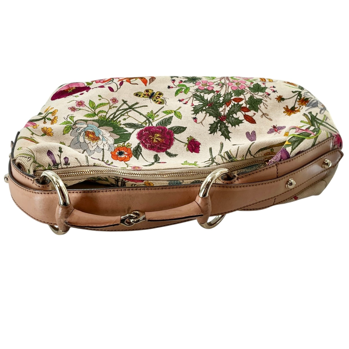Vintage Gucci Flora Canvas Large Horsebit Hobo Bag