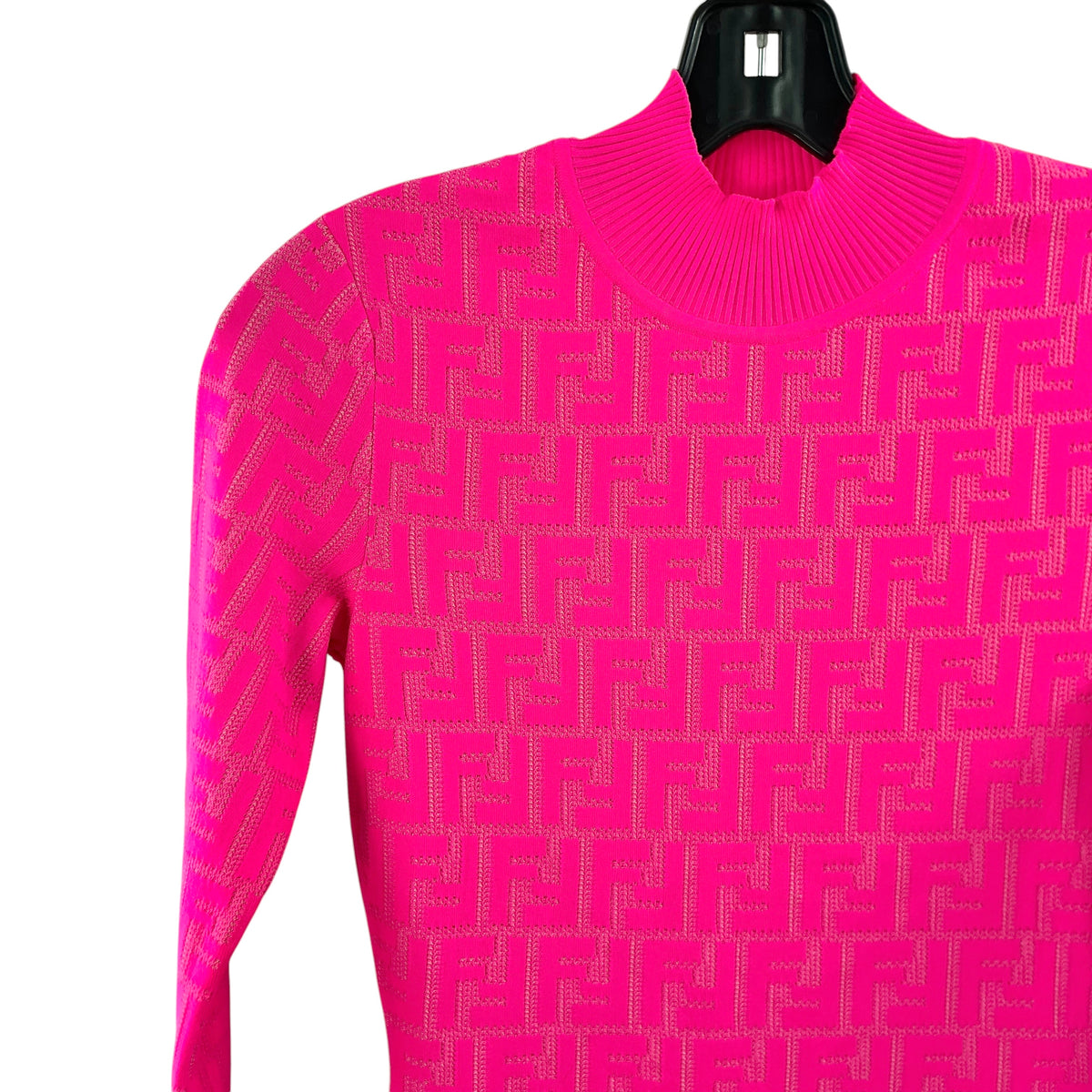 Givenchy Fuchsia Pink 4G Allover Jacquard Knit Long Sleeve Midi Dress