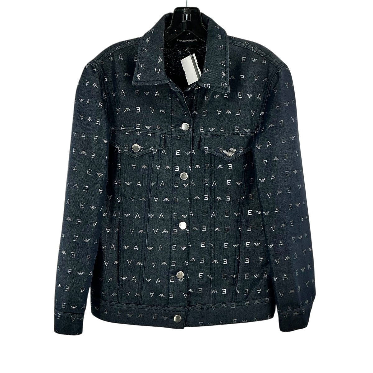 Emporio Armani All-Over Logo Monogram Black Denim Jacket