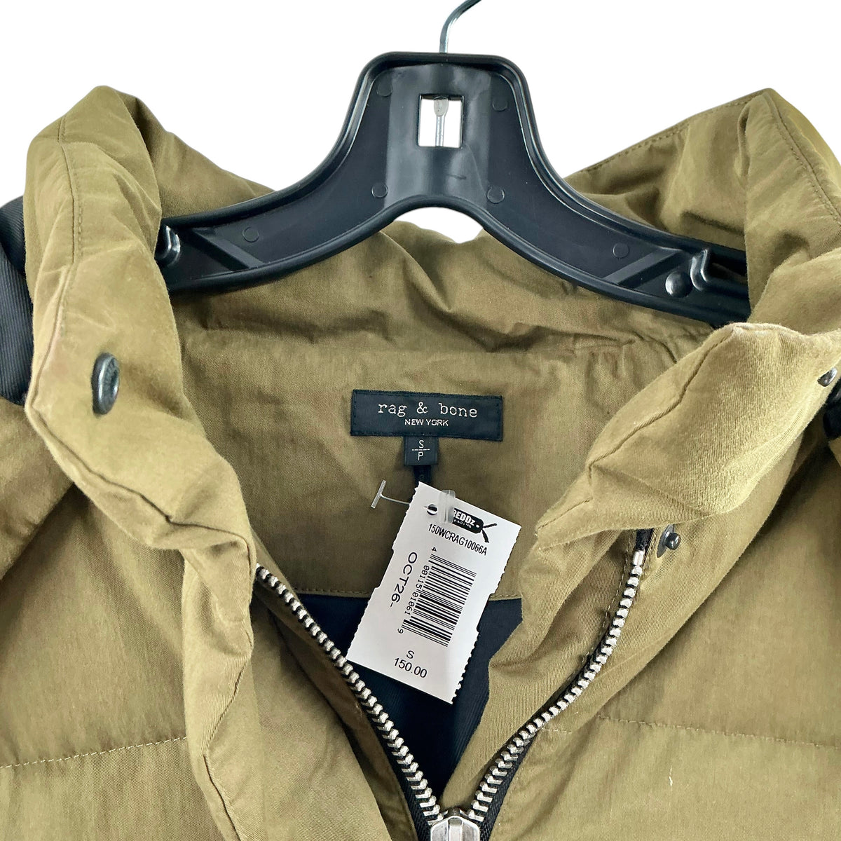 rag & bone Olive Green Down Puffer Jacket Coat Hooded
